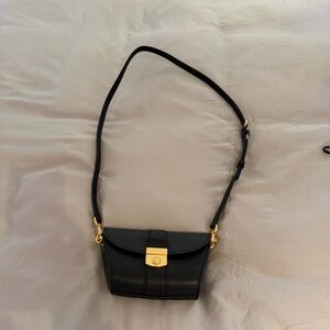 Black Leather Crossbody Bag with Gold Hardware